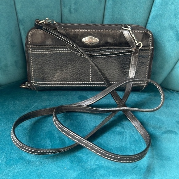 Brighton Vintage Leather Wallet/Wristlet w Crossbody Strap— multi compartments! - Picture 2 of 11